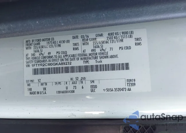 1FTYR2CM0GKA89232: 43620900