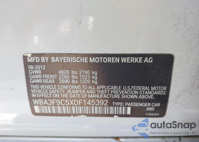 WBA3F9C5XDF145392: 43620978