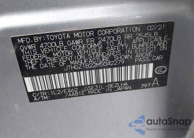 JTHGZ1B22M5042279: 43621001