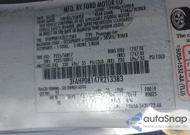 3FAHP08147R213383: 43621069