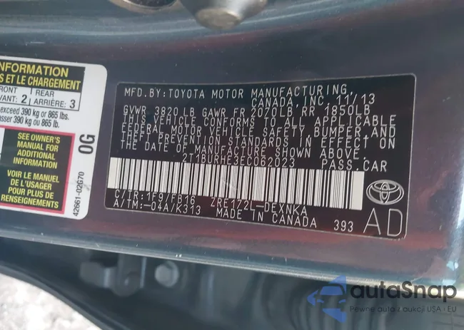 2T1BURHE3EC062023: 43621093