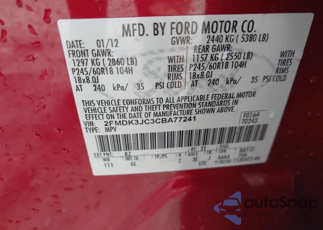 2FMDK3JC3CBA77241: 43621135