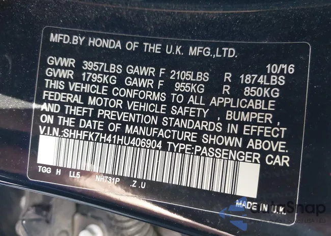 SHHFK7H41HU406904: 43622533