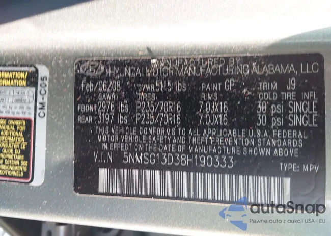 5NMSG13D38H190333: 43622558