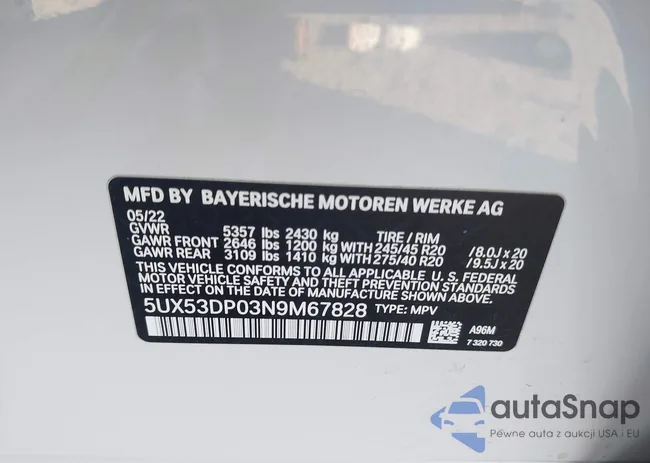 5UX53DP03N9M67828: 43622126