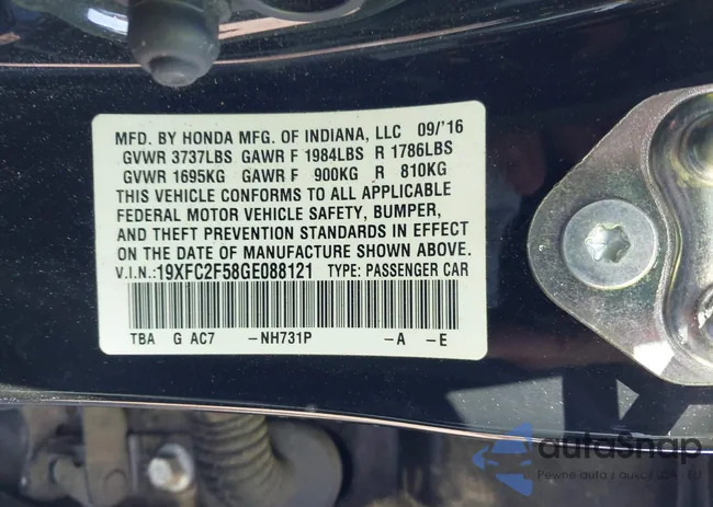 19XFC2F58GE088121: 43622199