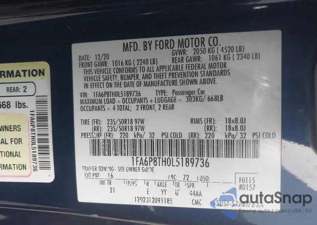 1FA6P8TH0L5189736: 43623436