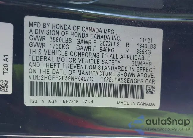 2HGFE2F59NH549713: 43623613