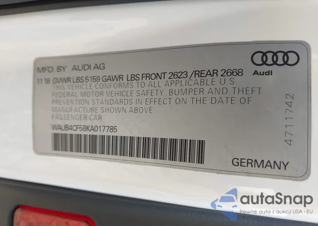 WAUB4CF58KA017785: 43623013