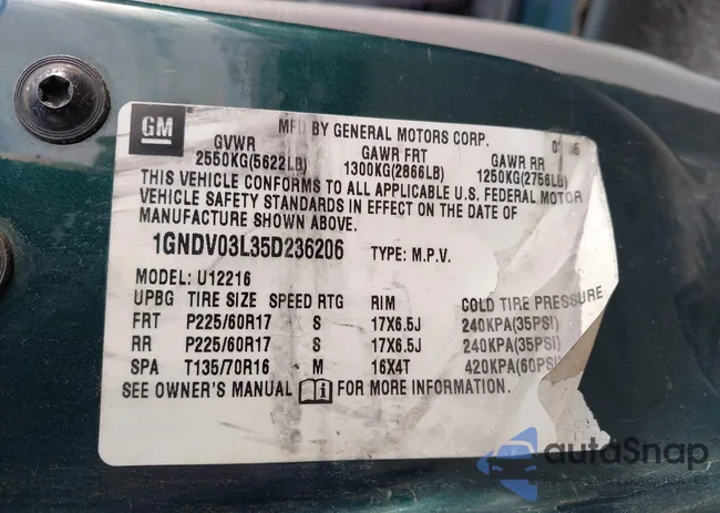 1GNDV03L35D236206: 43623213