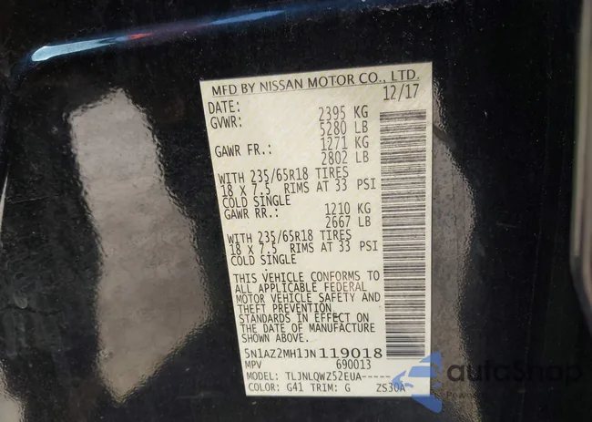 5N1AZ2MH1JN119018: 43624327