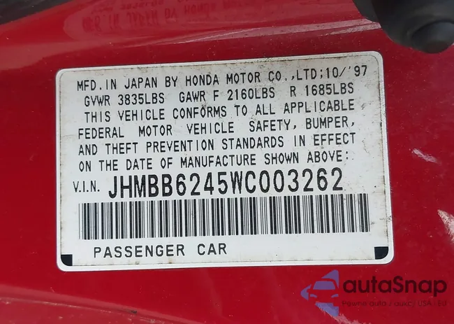 JHMBB6245WC003262: 43624343