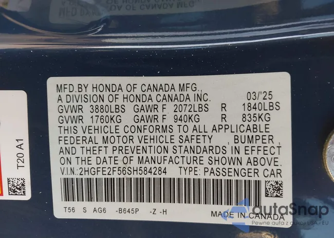 2HGFE2F56SH584284: 43624441