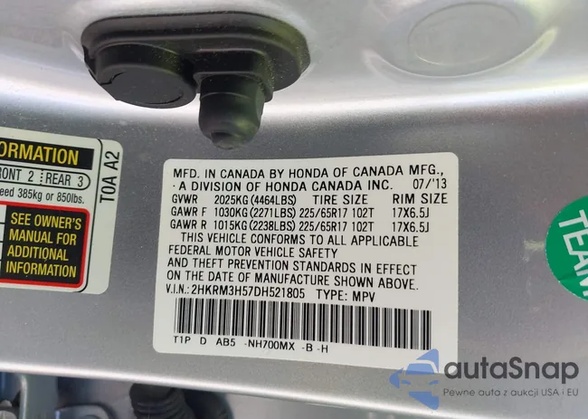 2HKRM3H57DH521805: 43624552