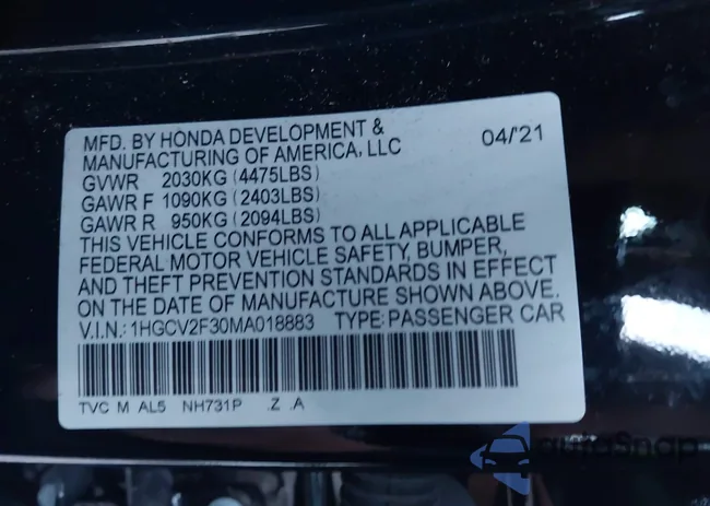 1HGCV2F30MA018883: 43624641