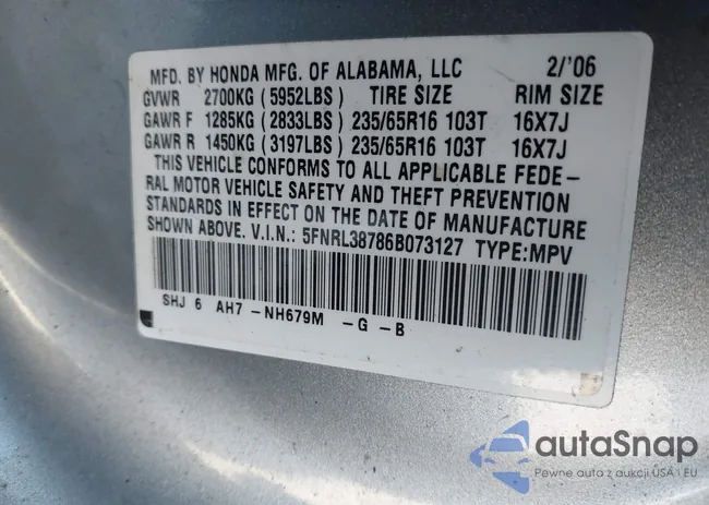 5FNRL38786B073127: 43624828