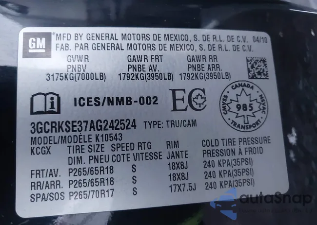 3GCRKSE37AG242524: 43623963