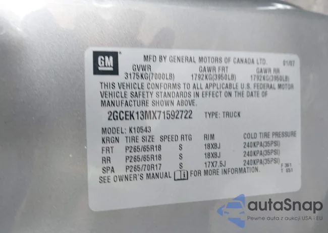 2GCEK13MX71592722: 43625350