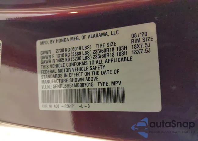 5FNRL6H51MB007015: 43625779