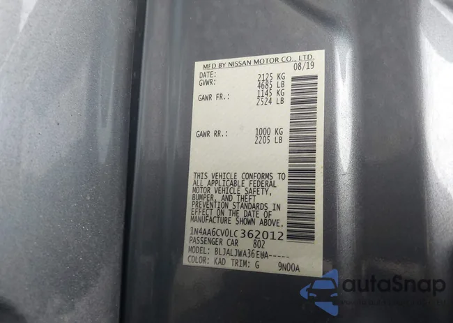 1N4AA6CV0LC362012: 43624927