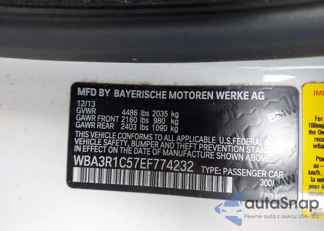 WBA3R1C57EF774232: 43625207