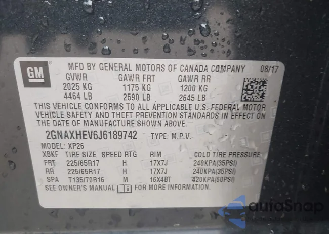 2GNAXHEV6J6189742: 43625211