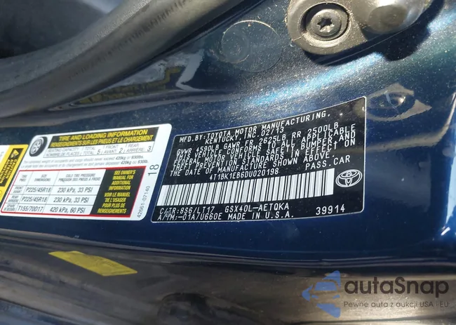 4T1BK1EB6DU020198: 43626271