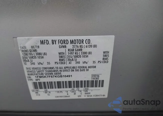 1FM5K7F87KGB10491: 43626389