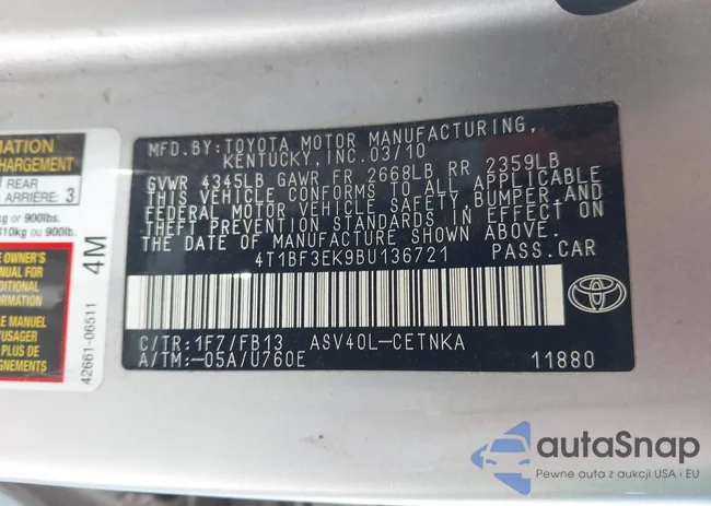 4T1BF3EK9BU136721: 43625883