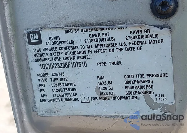 1GCHK23236F107510: 43625991