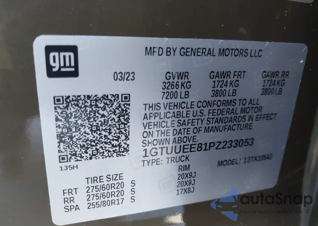 1GTUUEE81PZ233053: 43627323