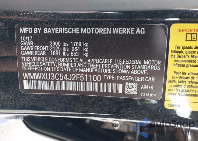 WMWXU3C54J2F51100: 43627479