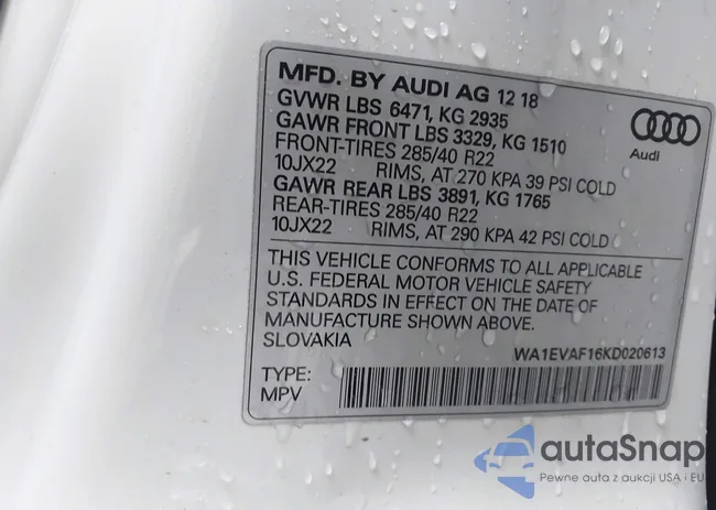 WA1EVAF16KD020613: 43627628