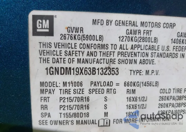 1GNDM19X63B132353: 43627734