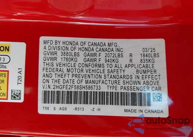 2HGFE2F58SH586733: 43627830