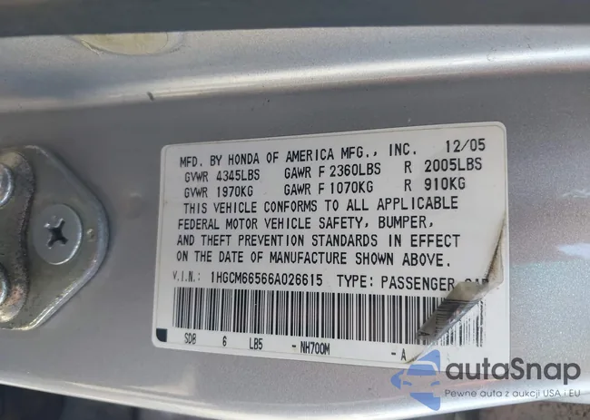 1HGCM66566A026615: 43627066