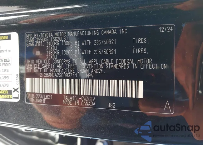 2T2BAMCA2SC093741: 43628389