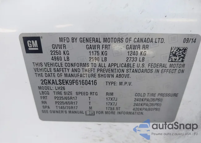2GKALSEK9F6160416: 43628477