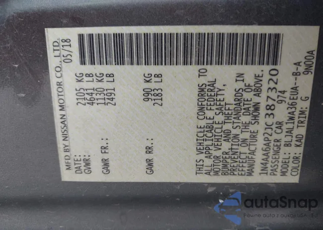 1N4AA6AP2JC387320: 43628598