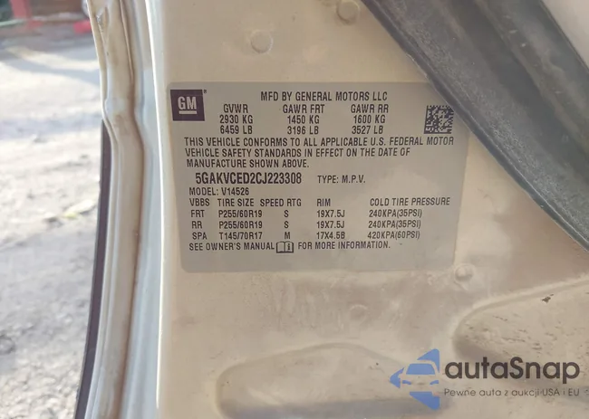 5GAKVCED2CJ223308: 43628611