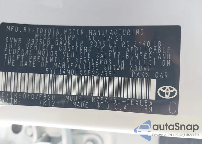 5YFB4MDEXSP252681: 43629490