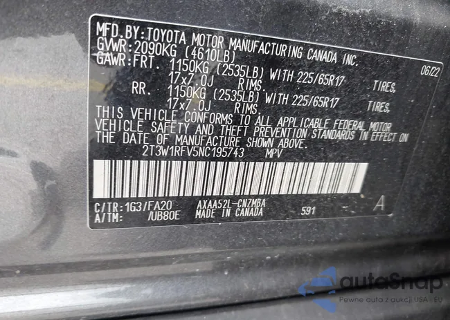 2T3W1RFV5NC195743: 43628994