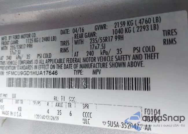 1FMCU9GD1HUA17646: 43629028