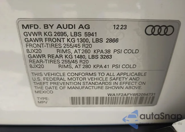 WA1F2AFY6R2054731: 43630454