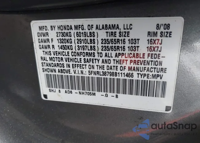 5FNRL38798B111466: 43630687