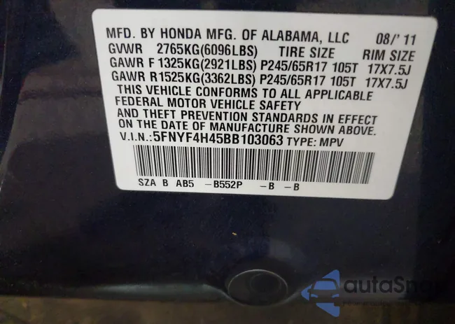 5FNYF4H45BB103063: 43630099