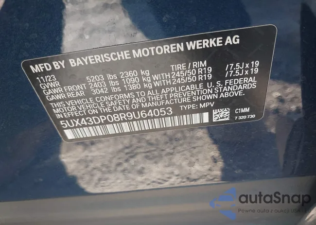 5UX43DP08R9U64053: 43631295