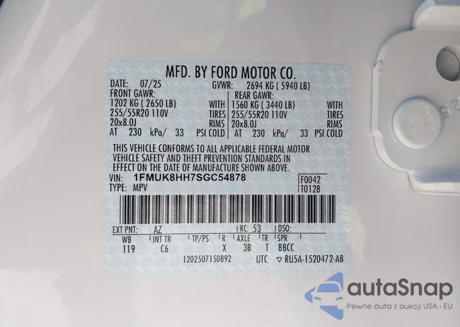 1FMUK8HH7SGC54878: 43631345