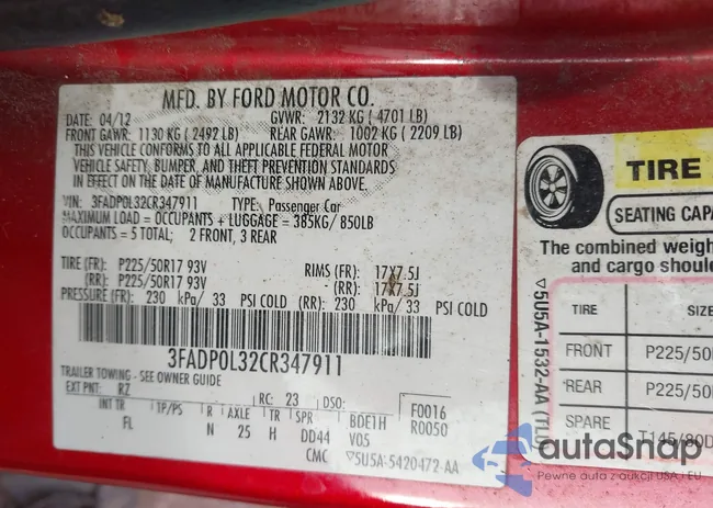 3FADP0L32CR347911: 43631349