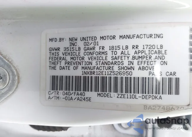 1NXBR12E11Z526950: 43631484